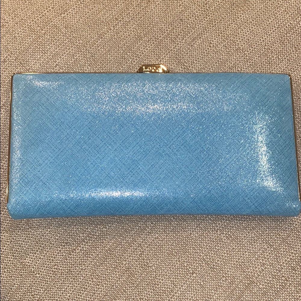 LODIS Blue Clutch with Metallic Finish and Textured Material